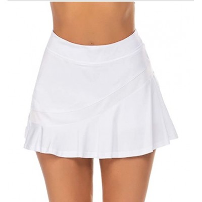 白色女子运动高尔夫短裙轻质半裙带口袋，适合跑步网球锻炼