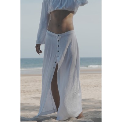 Darsea Island Wear沙滩海岛度假白色前扣半身长裙海边优雅性感